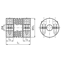 Ausgleichskupplung KA Edelstahl 1.4305 max. Drehmoment 1,0 Nm Gesamtlänge 19,05mm Aussendurchmesser 12,70mm beidseitig Bohrung 4mm , Technische Zeichnung