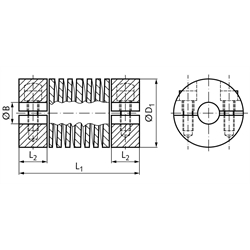 Ausgleichskupplung LA Edelstahl 1.4305 max. Drehmoment 48Nm Gesamtlänge 76,20mm Aussendurchmesser 44,45mm beidseitig Bohrung 16mm , Technische Zeichnung