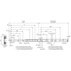 Auszugschienensatz DZ 3832 EC-D Schienenlänge 600mm hell verzinkt, Technische Zeichnung