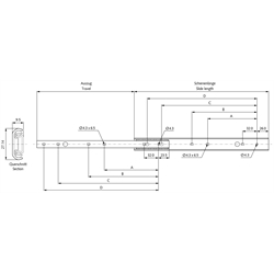 Auszugschienensatz DZ 2720 Schienenlänge 350mm hell verzinkt, Technische Zeichnung