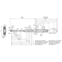 Linke Auszugschiene DZ 9308 Schienenlänge 1067mm hell verzinkt, Technische Zeichnung