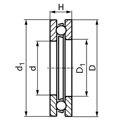 Axial-Rillenkugellager 51109 einseitig wirkend Innen-Ø 45mm Außen-Ø 65mm Höhe 14mm, Technische Zeichnung