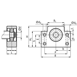 Stehlagereinheit BF 17 Bohrung 17mm Gehäuse aus Stahl brüniert, Technische Zeichnung