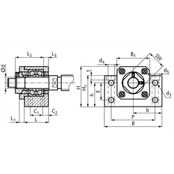 Stehlagereinheit BK 12 Bohrung 12mm Gehäuse aus Stahl vernickelt, Technische Zeichnung