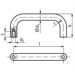 Bügelgriff 426 Länge 400mm Durchmesser 28mm Aluminium kunststoffbeschichtet schwarz matt, Technische Zeichnung