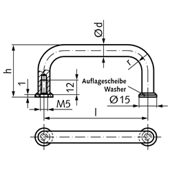 Bügelgriff 425 Länge 235mm Edelstahl 1.4305 , Technische Zeichnung