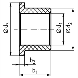 Bundbuchse BBP Bohrung 10mm Polyamid 6.6 Außendurchmesser 12mm Länge 6mm Bunddurchmesser 16mm , Technische Zeichnung