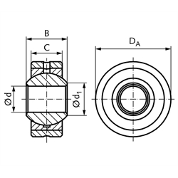 Gelenklager DIN ISO 12240-1-K Reihe S mit Außenring nachschmierbar Bohrung 22mm Außendurchmesser 50mm == Vor Inbetriebnahme ist eine Erstschmierung erforderlich ==, Technische Zeichnung