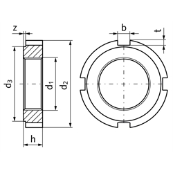 Nutmutter DIN 1804 Form W M14x1,5 brüniert, Technische Zeichnung