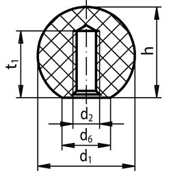 Kugelknopf DIN 319 Form C Kunststoff PF31 mit geformtem Gewinde Durchmesser 25mm M6, Technische Zeichnung