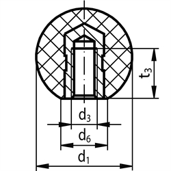 Kugelknopf DIN 319 Form E Kunststoff PF 31 mit Stahlgewindebuchse Durchmesser 25mm M6, Technische Zeichnung