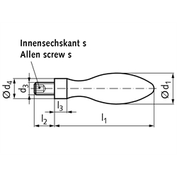 Fester Ballengriff aus Kunststoff DIN 39 TH Durchmesser 25mm Ausführung E mit Gewindezapfen M10 , Technische Zeichnung