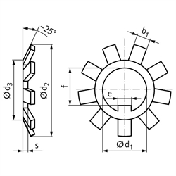 Sicherungsblech DIN 5406 Typ MB 7 Innendurchmesser 35mm Edelstahl 1.4301, Technische Zeichnung