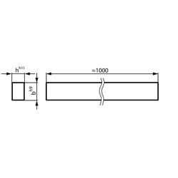 Keilstahl DIN 6880 8 x 7 x 1000 mm Material 1.4571 , Technische Zeichnung