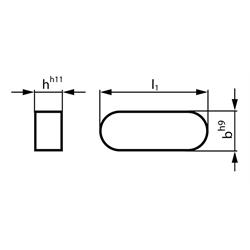 Passfeder DIN 6885-1 Form A 12 x 8 x 55 mm Material C45, Technische Zeichnung