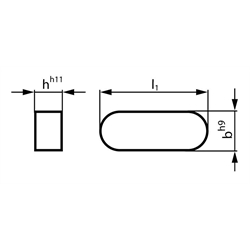 Passfeder DIN 6885-1 Form A 5 x 5 x 14 mm Material C45, Technische Zeichnung