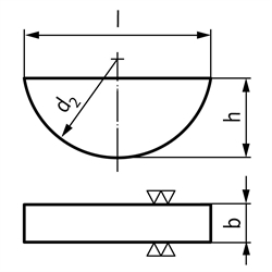 Scheibenfeder DIN 6888 Material 1.4571 Breite 4mm x Höhe 6,5mm, Technische Zeichnung