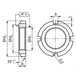 Nutmutter DIN 70852 M52x1,5 verzinkt, Technische Zeichnung