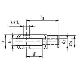 Gabelkopf DIN 71752 Größe 14 x 28 Rechtsgewinde Stahl verzinkt , Technische Zeichnung