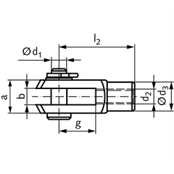 Gabelgelenk DIN 71752 mit Sicherungsring Größe 14 x 28 Linksgewinde Edelstahl 1.4301, Technische Zeichnung