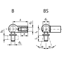 Winkelgelenke DIN 71802 mit Nietzapfen, Stahl verzinkt, Technische Zeichnung