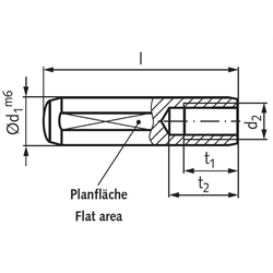 Zylinderstift DIN 7979 Stahl gehärtet Durchmesser 8m6 Länge 70mm mit Innengewinde M5, Technische Zeichnung