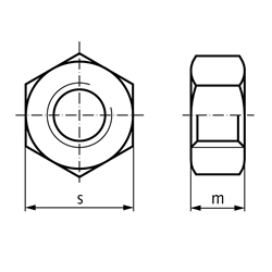 Sechskantmutter DIN 934 Stahl Festigkeit 8 verzinkt Gewinde M20 rechts , Technische Zeichnung