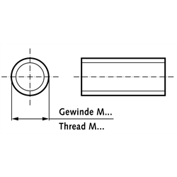 Gewindestange DIN 976-1 A (ex DIN 975) Edelstahl V4A M6 x 1 x 1000mm rechtssteigend Farbmarkierung rot, Technische Zeichnung