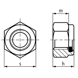 Sechskantmutter DIN 982 (ähnlich DIN EN ISO 7040) mit Klemmteil aus Polyamid M16 Edelstahl A4, Technische Zeichnung