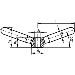 Doppelarmige Spannmutter M10 Edelstahl 1.4305 , Technische Zeichnung