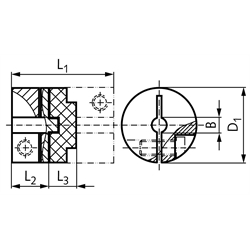 Drehstarre Kupplung HFD Durchgangsbohrung 8mm max. Drehmoment 4,0 Nm Außendurchmesser 25,4mm , Technische Zeichnung