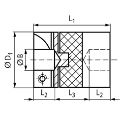 Drehstarre Kupplung HF Sacklochbohrung 4mm max. Drehmoment 1,7 Nm Aussendurchmesser 19,1mm, Technische Zeichnung