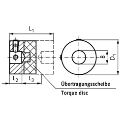 Drehstarre Kupplung HZ mit Sacklochbohrung 6mm max. Drehmoment 1,7 Nm Außendurchmesser 19,1mm , Technische Zeichnung