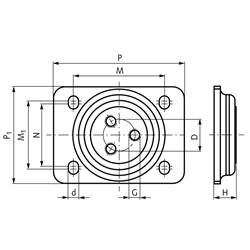 Einfaches Druckkugellager Maße 138 x 109mm Tragkraft 600kg, Technische Zeichnung