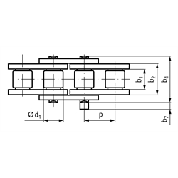 Selbstschmierende Einfach-Rollenkette Lambda 06 B-1, Technische Zeichnung