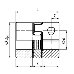 Klemmnabe für elastische Kupplung RNKC kurz spielfrei Baugröße 24 Außendurchmesser 55mm Länge 36mm Bohrung 19mm, Technische Zeichnung