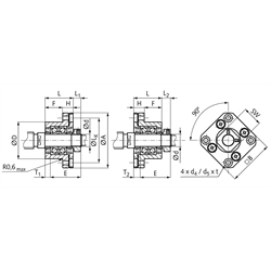 Flanschlagereinheit FK 17 Bohrung 17mm Gehäuse aus Stahl vernickelt, Technische Zeichnung