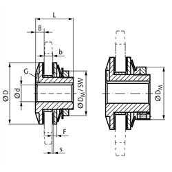 Rutschnabe FS Drehmoment einstellbar 1-10 Nm vorgebohrt Außendurchmesser 30mm mit 4 Tellerfedern max. Bohrung: 10mm Buchsenlänge 4,2mm mit Klemmmutter, Technische Zeichnung