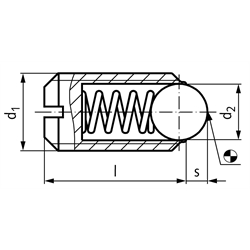 Federndes Druckstück M2 mit Kugel und Schlitz verstärkt Edelstahl 1.4305, Technische Zeichnung