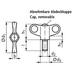 Flügelschraube aus Thermoplast d1=70mm Außengewinde M8 x 30mm , Technische Zeichnung