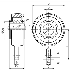 Anbau-Freilauf BSEU40-30 nach europäischer Bauart Innen-Ø 30mm Außen-Ø 118mm Breite 55mm mit Passfedernut am Innenring, Technische Zeichnung