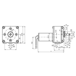 Stirnradgetriebe GE/I i=960:1 passend zu Motoren 43040100 43040300 43040500 , Technische Zeichnung