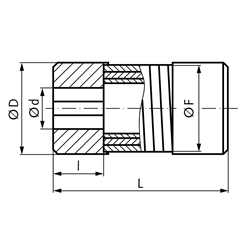 Gelenkkupplung EL Größe 6 Nenndrehmoment 2,5Nm kurz vorgebohrt Edelstahl 1.4305 Länge 25mm Aussendurchmesser 17mm, Technische Zeichnung