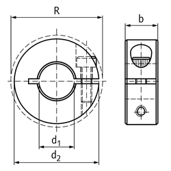 Geschlitzter Klemmring Stahl C45 brüniert Bohrung 22mm mit Schraube DIN 912 12.9 , Technische Zeichnung
