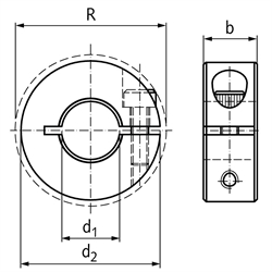 Geschlitzter Klemmring Stahl C45 brüniert Bohrung 0,375 Zoll = 9,525mm mit Schraube DIN 912 12.9, Technische Zeichnung