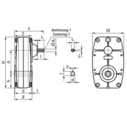 Stirnrad-Flachgetriebe BOC1 Größe 1 Ausführung A i=8,21:1 (Betriebsanleitung im Internet unter www.maedler.de im Bereich Downloads), Technische Zeichnung