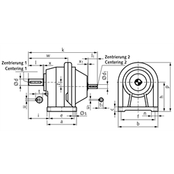 Stirnradgetriebe BT1 Größe 4 i=10,81 Bauform B3 (Betriebsanleitung im Internet unter www.maedler.de im Bereich Downloads), Technische Zeichnung