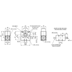 Schneckengetriebe KES 30 Ausführung B Achsabstand 30mm Übersetzung 25:1 Abtrieb Hohlwelle 14mm, Technische Zeichnung