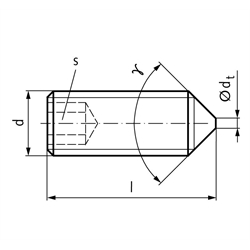 Gewindestift ISO 4027 (ex DIN 914) mit Innensechskant und Spitze Stahl 45H M4 x 5mm, Technische Zeichnung