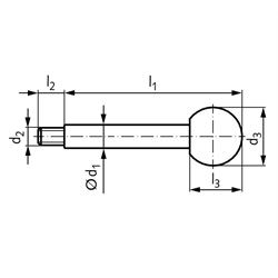 Griffstange 209 mit Kugelknopf M12 l1 160mm Edelstahl , Technische Zeichnung